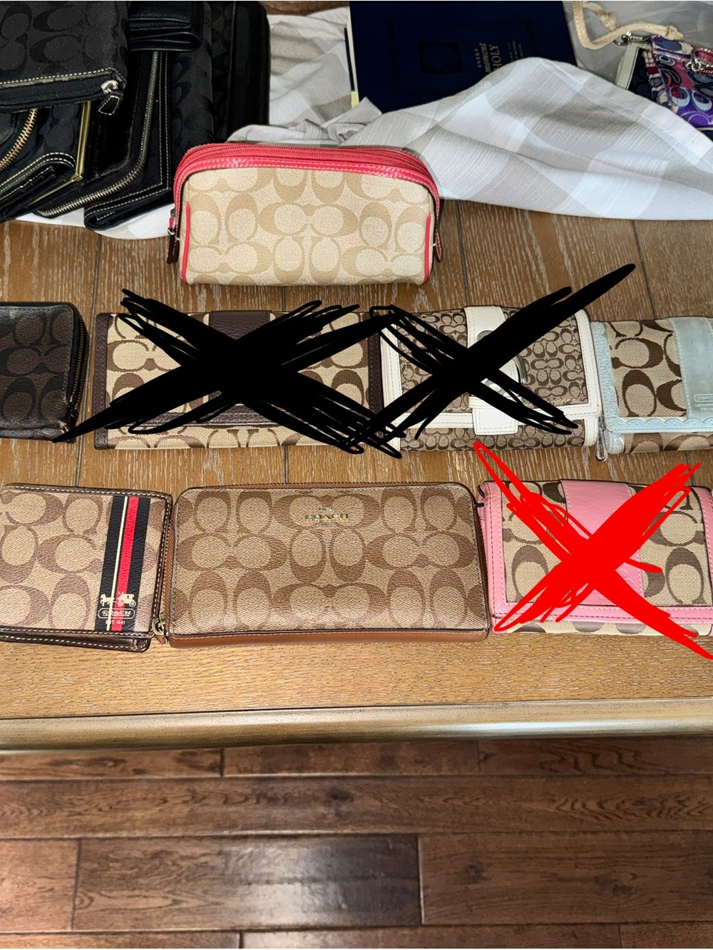 Coach Beige Signature Canvas Cosmetic Case with Pink Trim